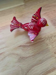 Red Painted Wooden Bird Ornament