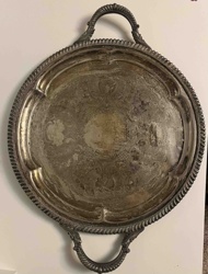 Ornate Silver-Plated Embossed Serving Tray with Handles