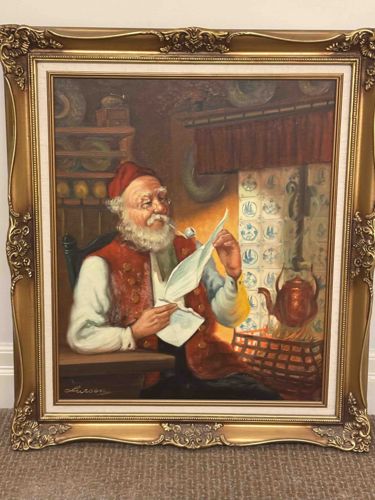 Old Man Reading Letter Oil Painting