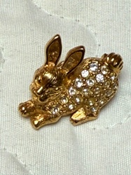 Gold-Toned Rhinestone Bunny Rabbit Brooch