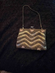 Vintage Beaded Zigzag Clutch Purse with Chain Strap