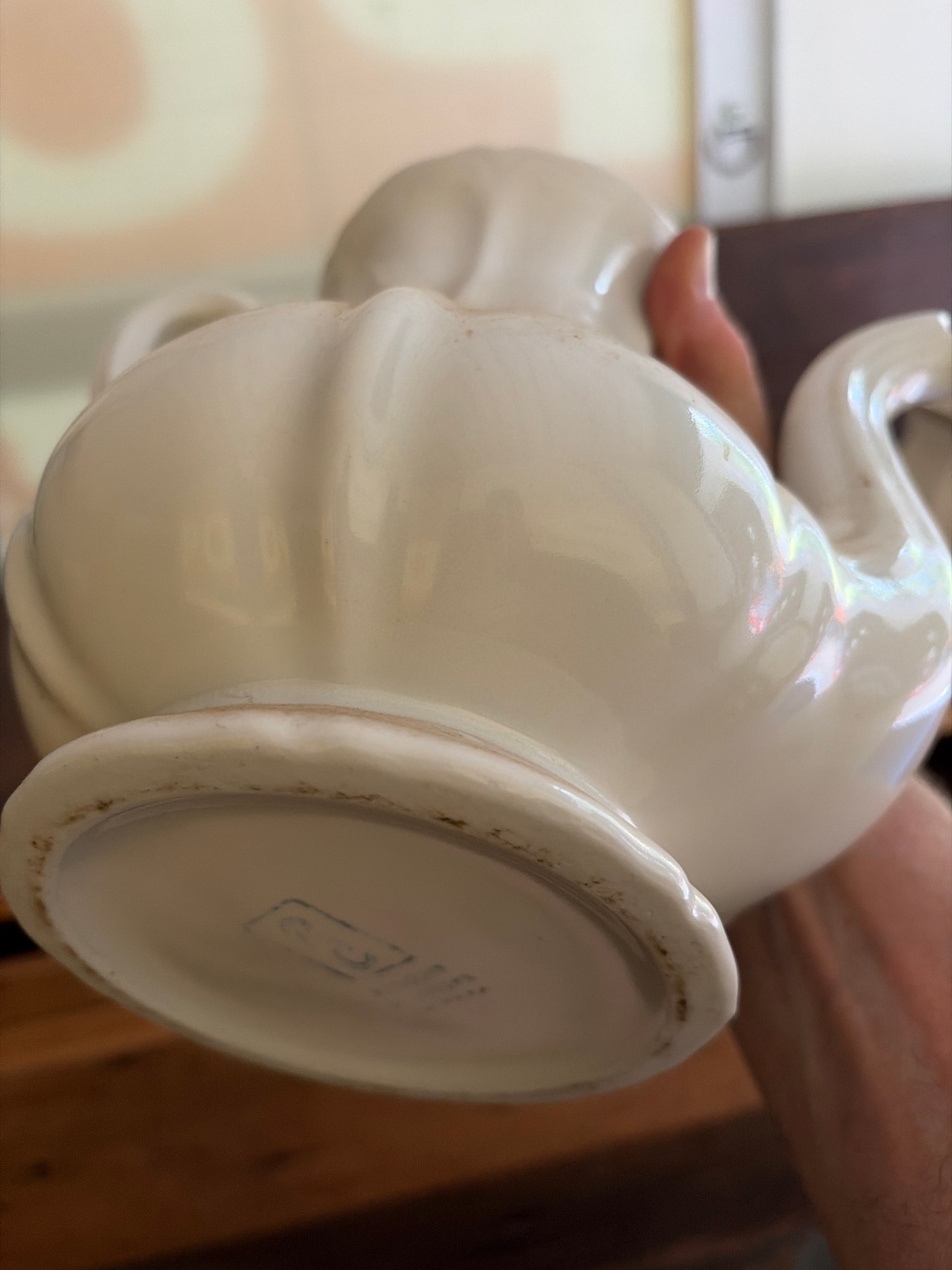 Submitted photo of White glazed ceramic teapot, unverified maker