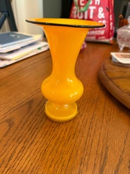 Orange Cased Art Glass Vase with Black Rim