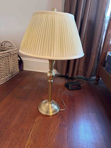 Brass Table Lamp with Pleated Fabric Shade