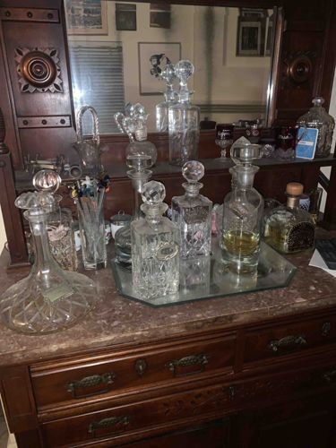 Collection of Assorted Crystal and Glass Decanters and Bottles