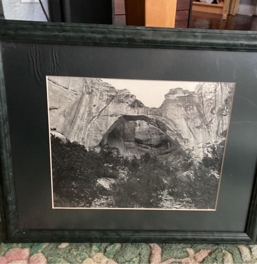 Submitted photo of Framed black and white photograph of a natural arch