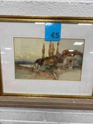 Framed Landscape Watercolor Painting