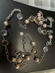 Talbots Faux Pearl and Crystal Long Station Necklace