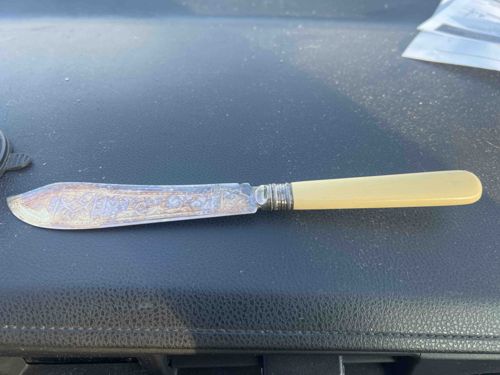 Antique Silver Plate Butter Spreader with Faux Ivory Handle