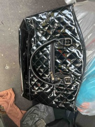 Quilted Black Patent Leather-look Shoulder Bag