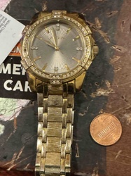 Elgin Men's Gold-Tone Pave Bezel Watch