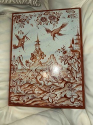 Chinoiserie Ceramic Plaque with Avian and Landscape Scene