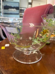 Footed Hand-Painted Floral Glass Bowl