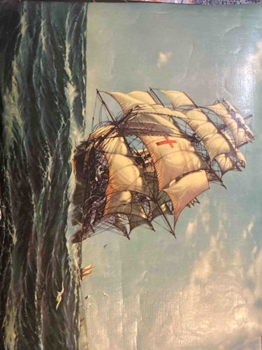 Nautical Seascape with Tall Ship and Red Cross Emblem