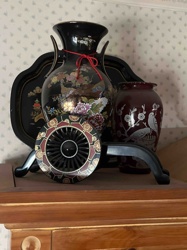 Japanese Lacquerware Vase and Decorative Tray