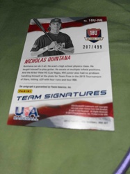 Nicholas Quintana 2015 Panini USA Baseball Team Signatures Autograph Card (Numbered 207/499)