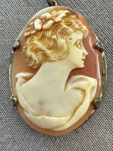 Art Deco Woman's Profile Shell Cameo Pendant/Brooch