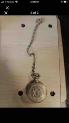 Antiqued Gold-Tone Pocket Watch with Fob Chain