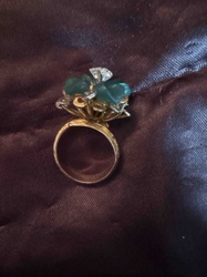 Floral Cocktail Ring with Teal Stones and Diamonds