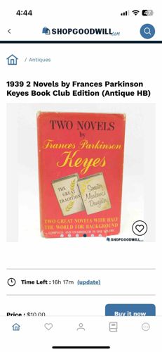 1939 2 Novels by Frances Parkinson Keyes Book Club Edition (Antique HB)