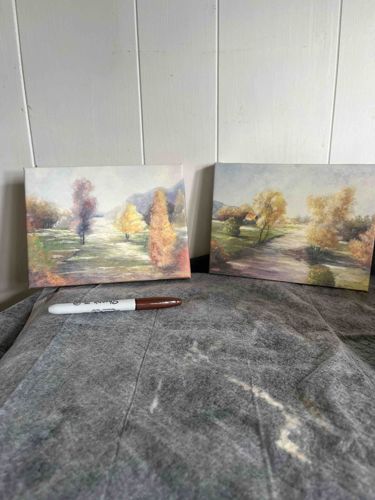 Pair of Miniature Autumn Landscape Paintings on Canvas