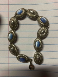 Vintage Silver-Tone and Blue Cat's Eye Cabochon Link Bracelet