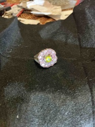 Floral Cluster Ring with Peridot and Pink Gemstones