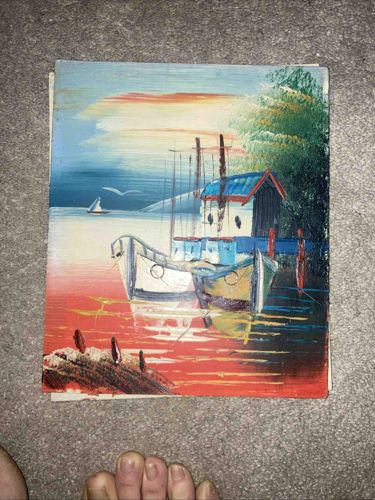 Seascape with Fishing Boats and Cabin Painting