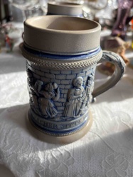German Salt-Glazed Stoneware Beer Stein with Figural Relief