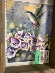 Framed Watercolor Painting: Hummingbird and Flowers by Klynche