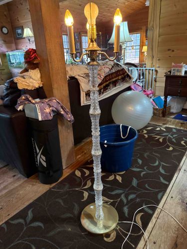 Crystal and Brass Three-Light Candelabra Floor Lamp