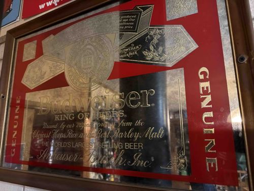 Vintage Budweiser King of Beers Framed Bar Mirror