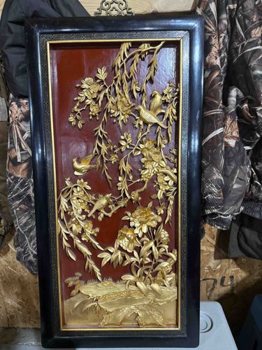 Giltwood Carved Wall Panel with Birds and Botanicals