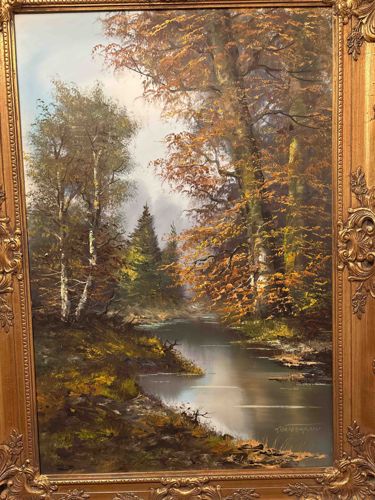 Signed Mid-Century Autumnal Landscape Oil Painting