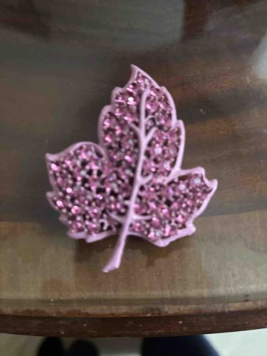 Pink Rhinestone Maple Leaf Brooch