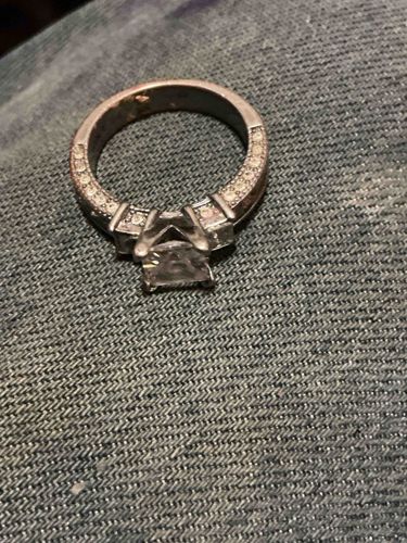 Silver-Toned Engagement Style Ring with Clear Stones