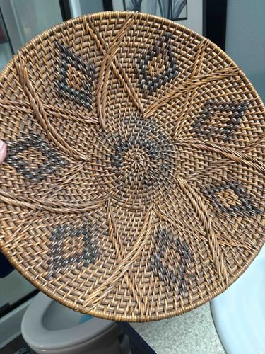 Rattan Woven Wall Decor Plate with Geometric Pattern