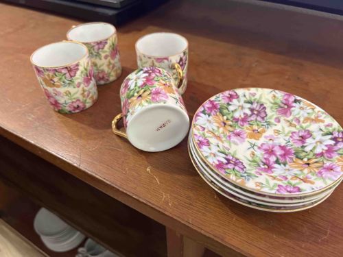 Vintage Japanese Floral Chintz Demitasse Set