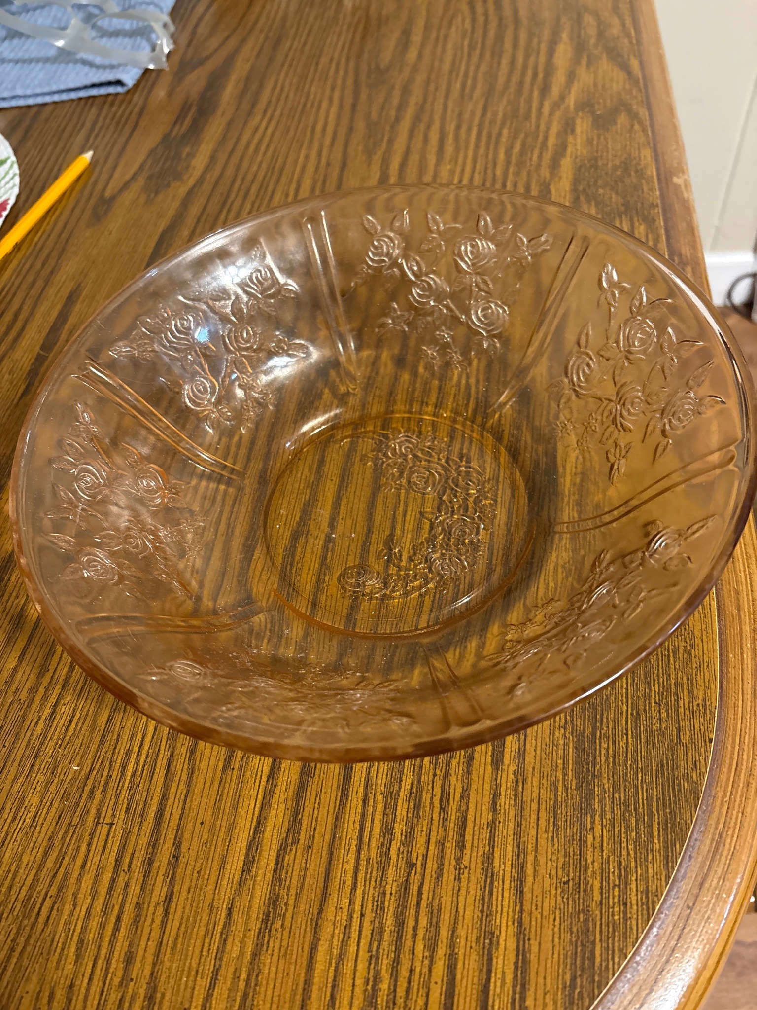 Submitted photo of Pink depression glass serving bowl