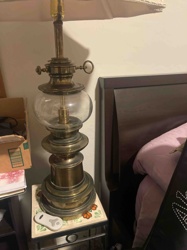Vintage Brass and Glass Kerosene-Style Table Lamp