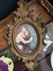 Ornate Cast Metal Miniature Picture Frame with Renaissance-Style Print