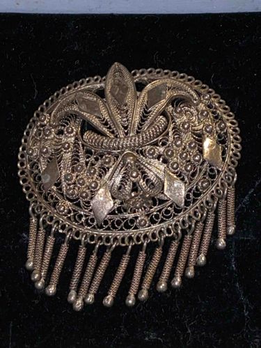 Vintage Sterling Silver Filigree Brooch with Dangles