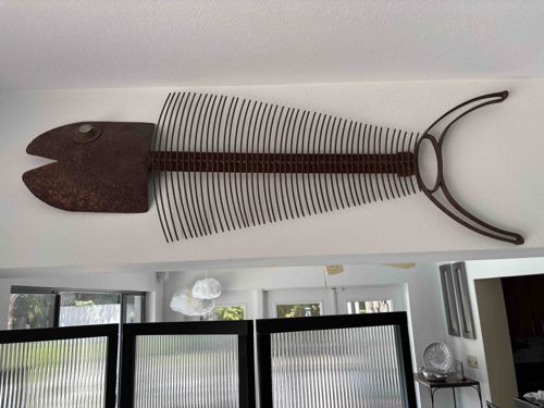 Metal Fish Skeleton Wall Sculpture