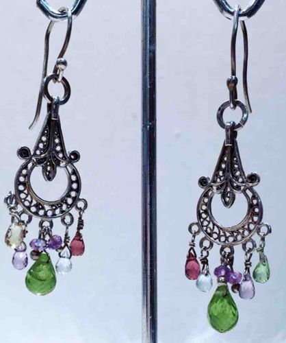 Sterling Silver Multi-Gemstone Chandelier Drop Earrings