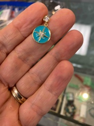 Turquoise Enamel and Starburst Gold-Tone Charm with Clear Gemstones