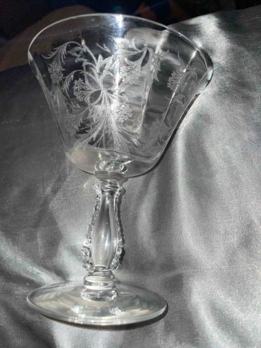 Vintage Fostoria Glass 'Chintz' Pattern Etched Wine or Water Goblet