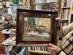 Framed Watercolor Painting of a Water Mill Scene