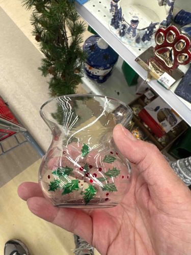 Hand-painted Holly and Berries Christmas Votive Candle Holder