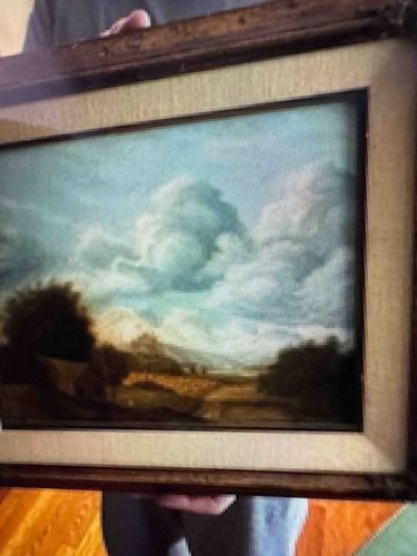 Framed Landscape Painting with Dramatic Sky