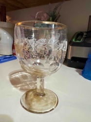 Vintage Gold Rimmed and Etched Clear Glass Goblet